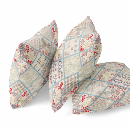 18” Cream Red Patch Suede Zippered Throw Pillow