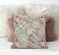 18” Cream Red Patch Suede Zippered Throw Pillow
