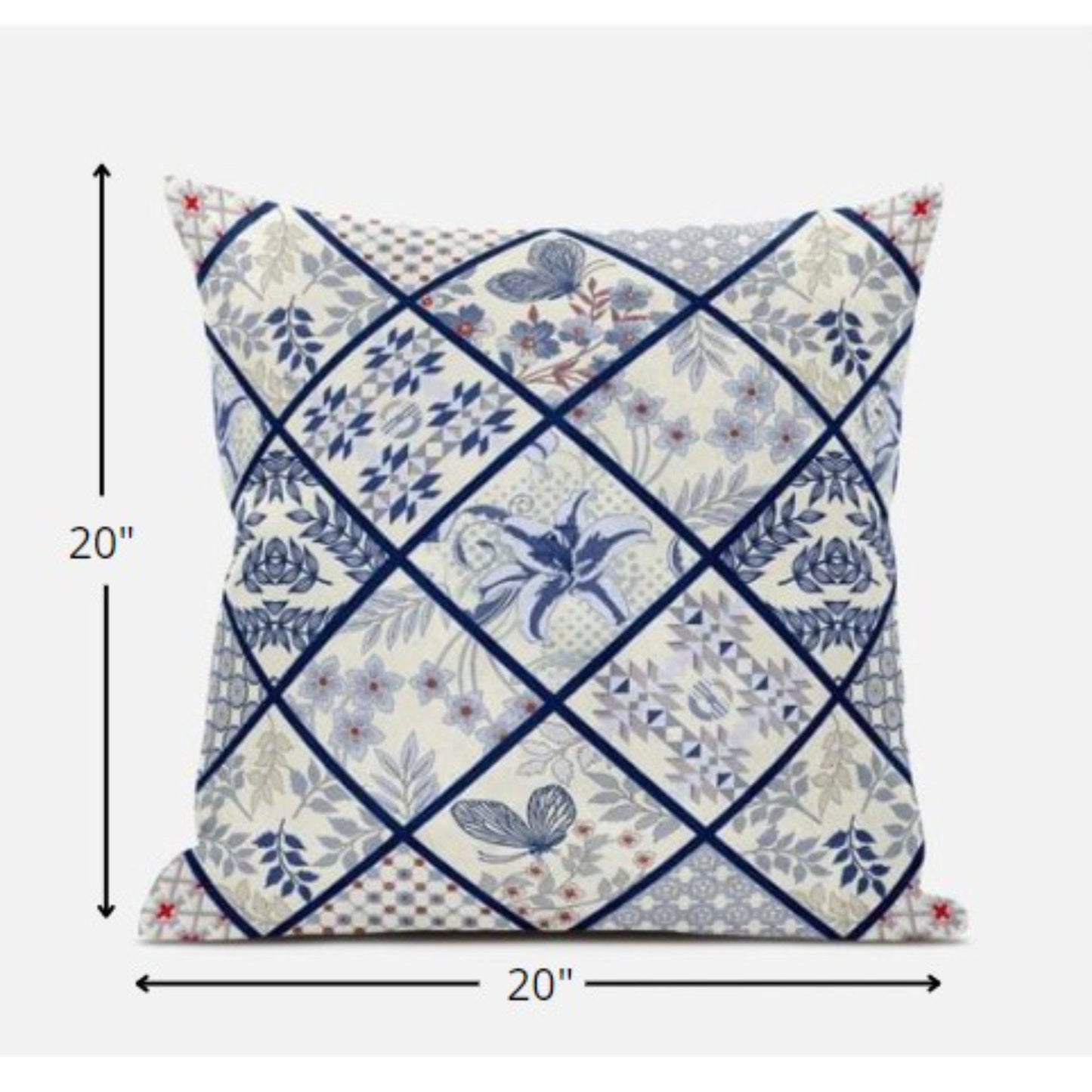 18” White Navy Patch Suede Zippered Throw Pillow