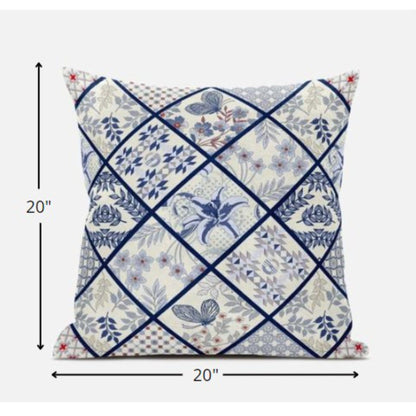 18” White Navy Patch Suede Zippered Throw Pillow