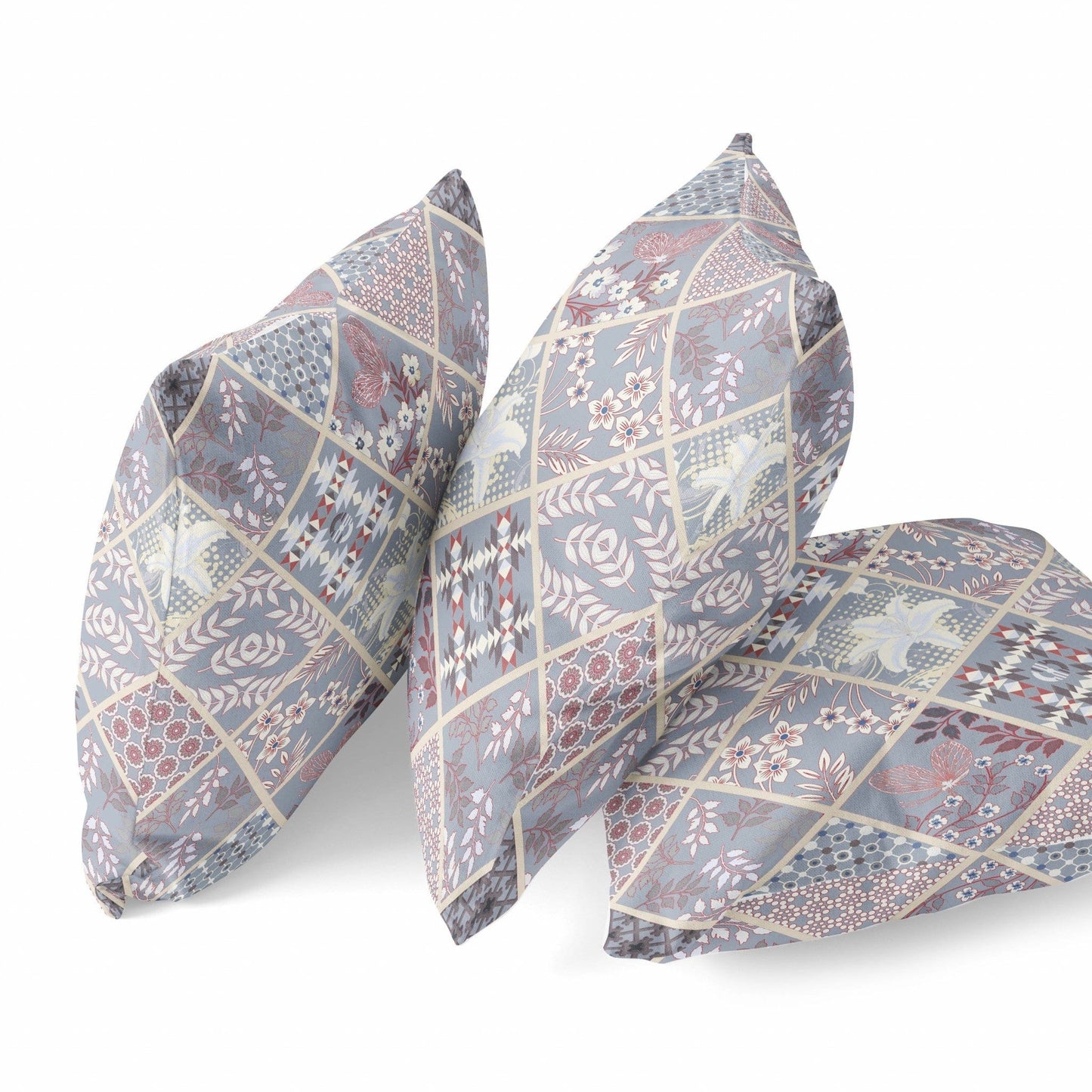 16” Gray Pink Patch Suede Zippered Throw Pillow