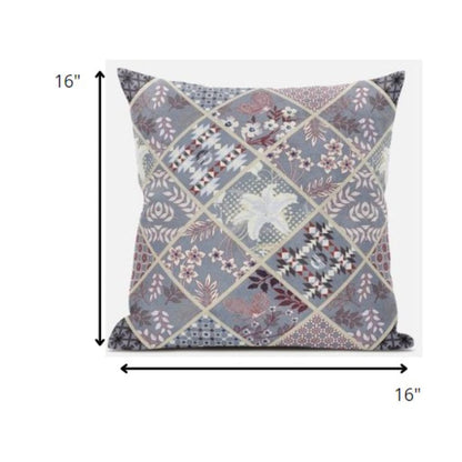 16” Gray Pink Patch Suede Zippered Throw Pillow