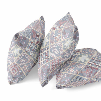 18” Gray Pink Patch Suede Zippered Throw Pillow