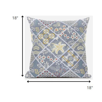 18” Gray Yellow Patch Suede Zippered Throw Pillow