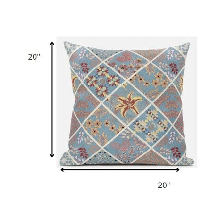 18” Blue Yellow Patch Suede Zippered Throw Pillow