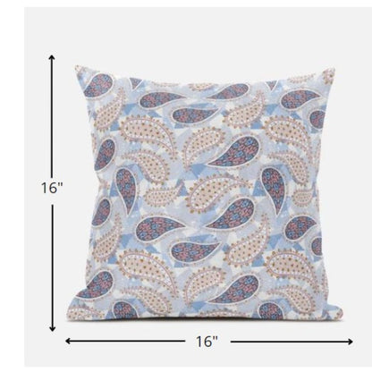 16” Blue Pink Boho Paisley Zippered Suede Throw Pillow