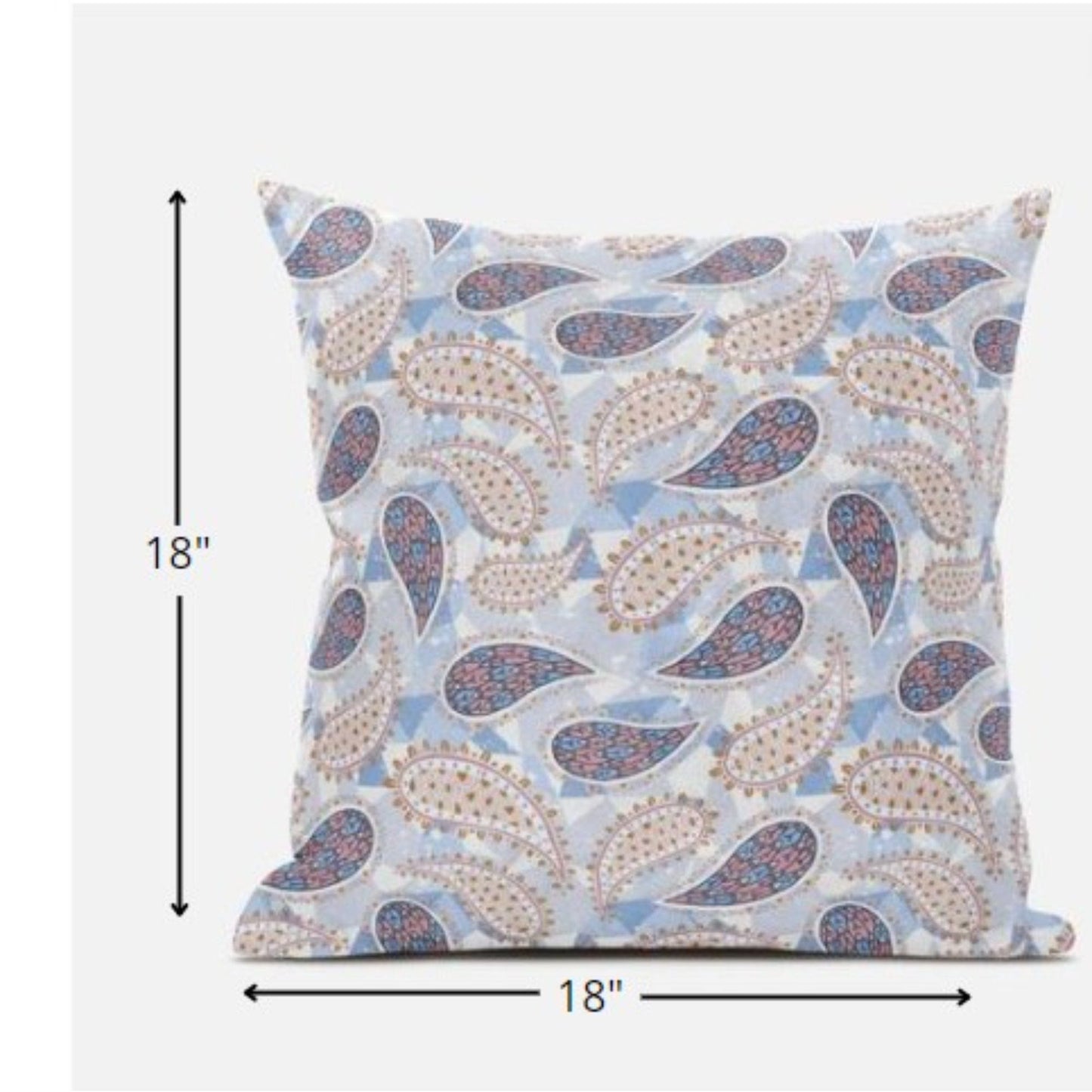 18” Blue Pink Boho Paisley Zippered Suede Throw Pillow