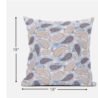 18” Blue Pink Boho Paisley Zippered Suede Throw Pillow
