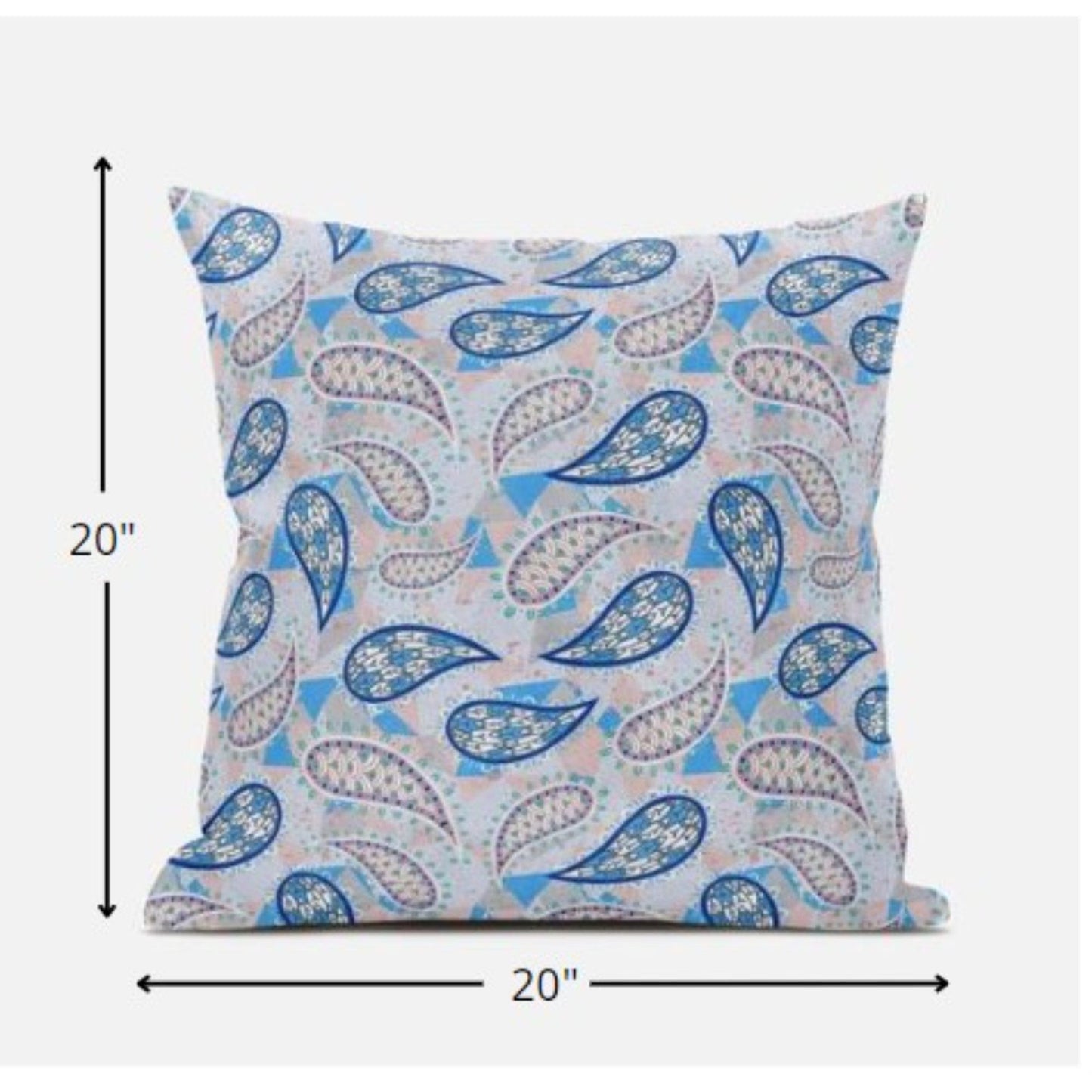 18” Blue Peach Boho Paisley Zippered Suede Throw Pillow