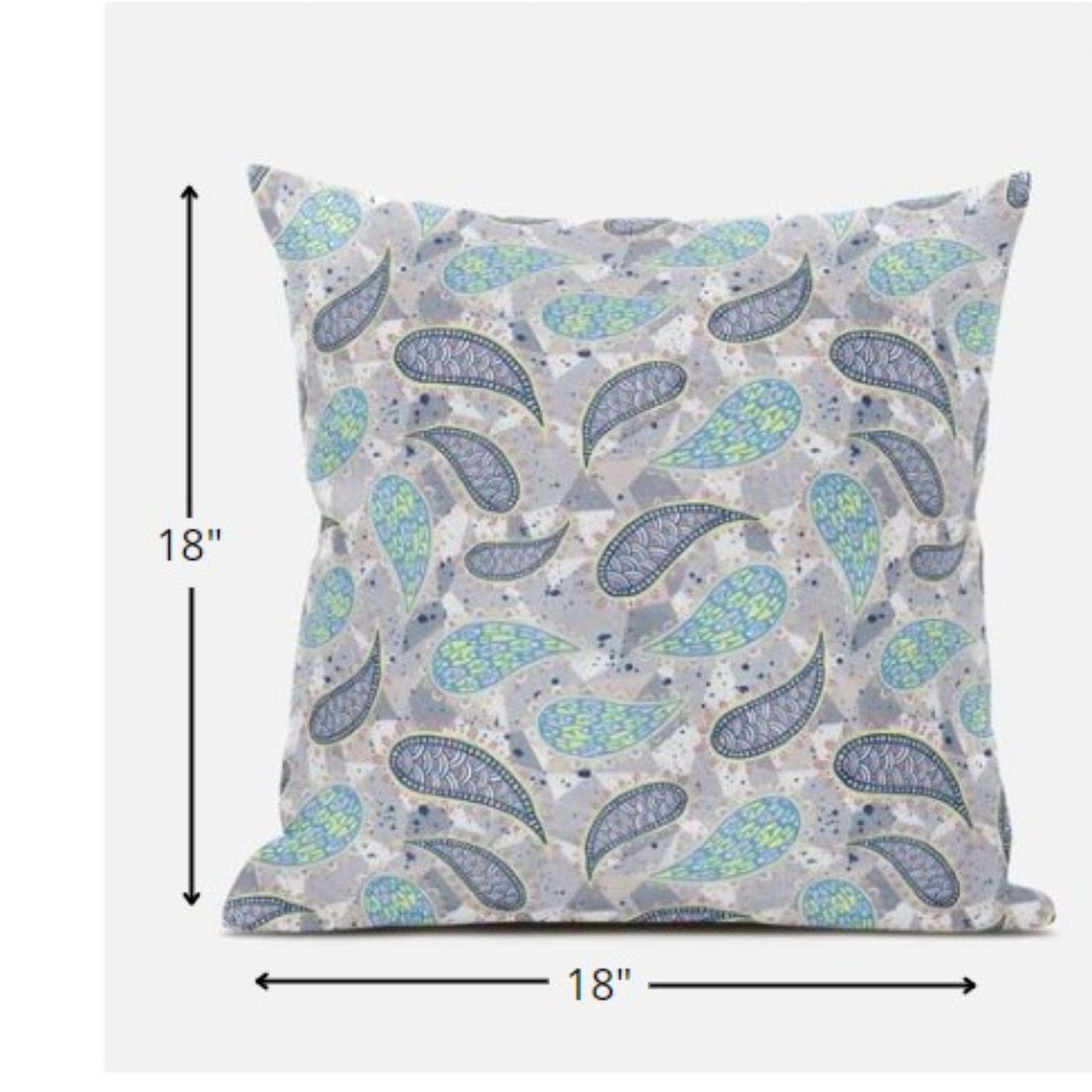 18” Gray Green Boho Paisley Zippered Suede Throw Pillow