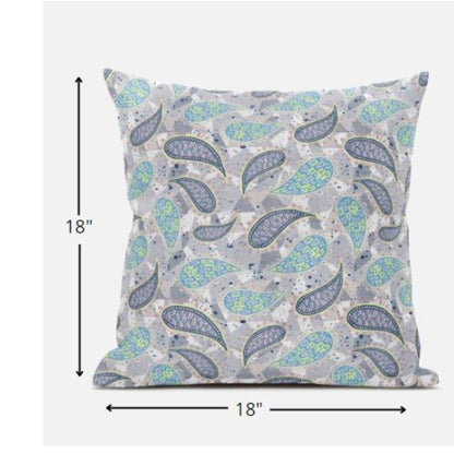 18” Gray Green Boho Paisley Zippered Suede Throw Pillow