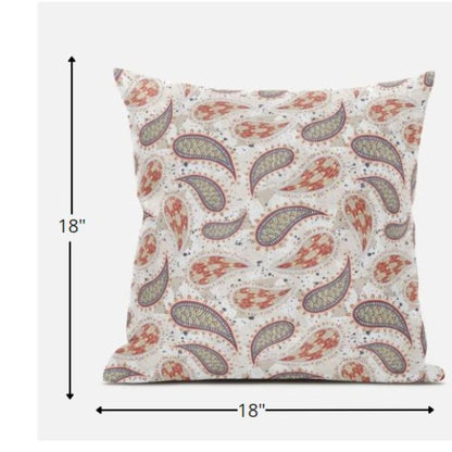 18” Red Beige Boho Paisley Zippered Suede Throw Pillow