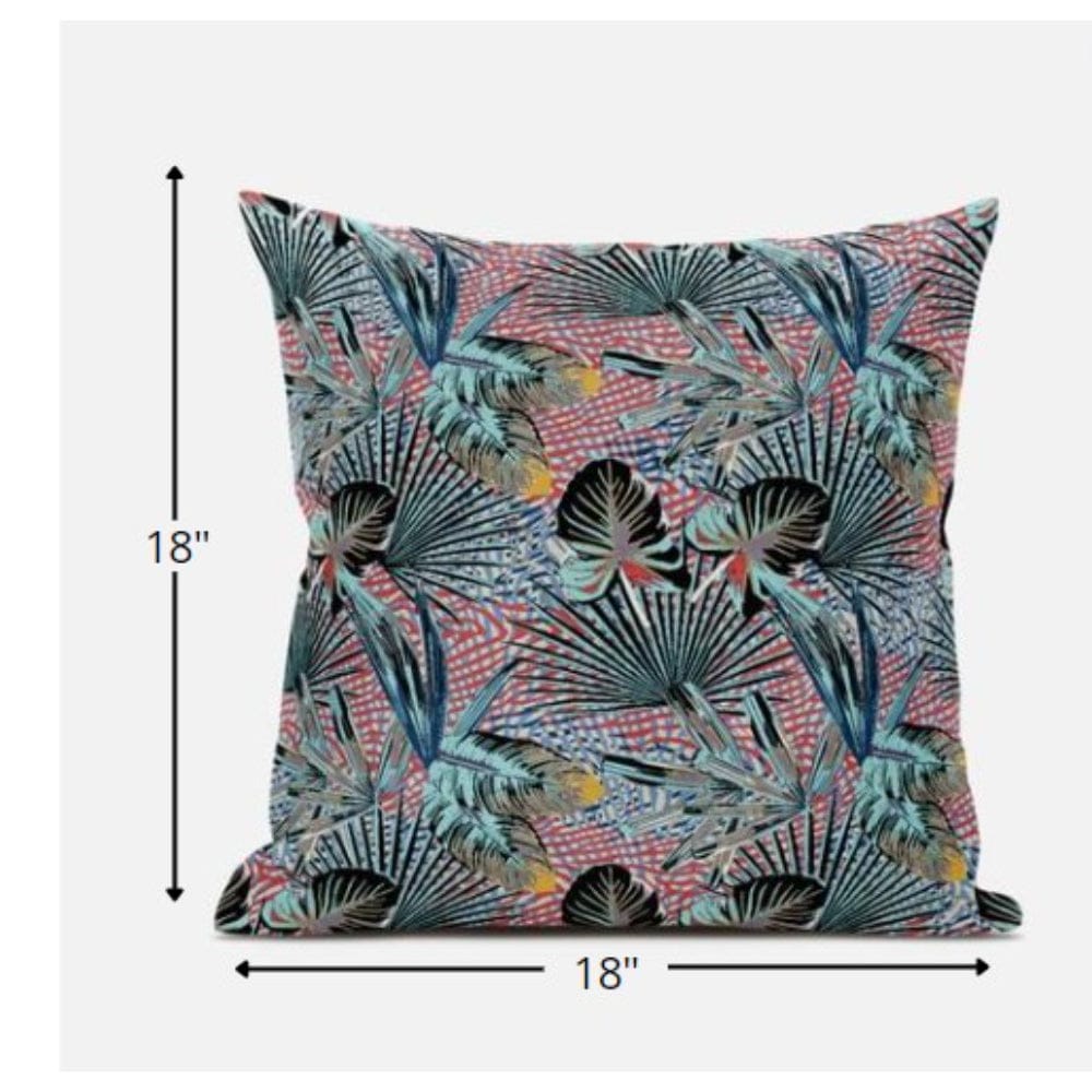 18” Aqua Red Tropical Zippered Suede Throw Pillow