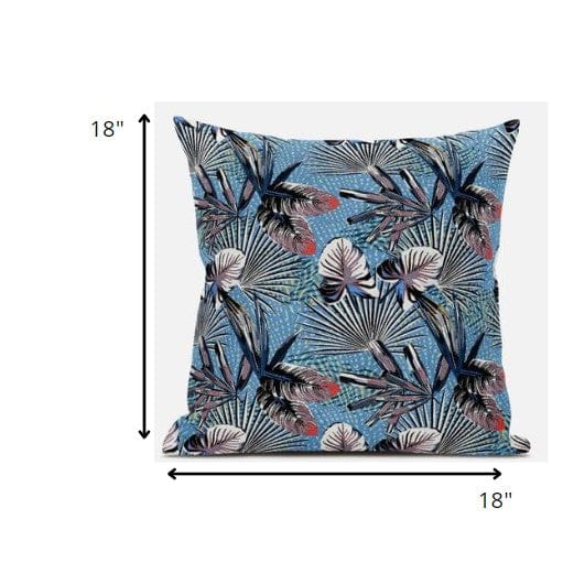 18” Black Blue Tropical Zippered Suede Throw Pillow