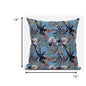 18” Black Blue Tropical Zippered Suede Throw Pillow