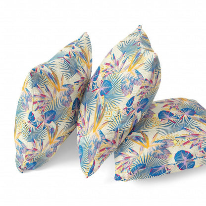 18” Blue Cream Tropical Zippered Suede Throw Pillow