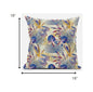 18” Blue Cream Tropical Zippered Suede Throw Pillow