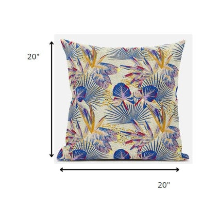 18” Blue Cream Tropical Zippered Suede Throw Pillow