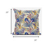 18” Blue Cream Tropical Zippered Suede Throw Pillow
