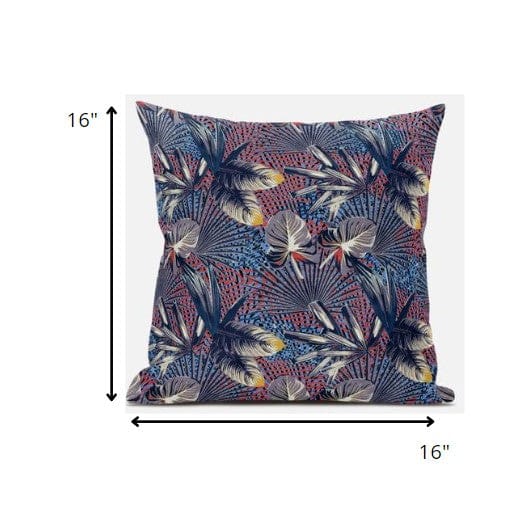 16” Indigo Red Tropical Zippered Suede Throw Pillow