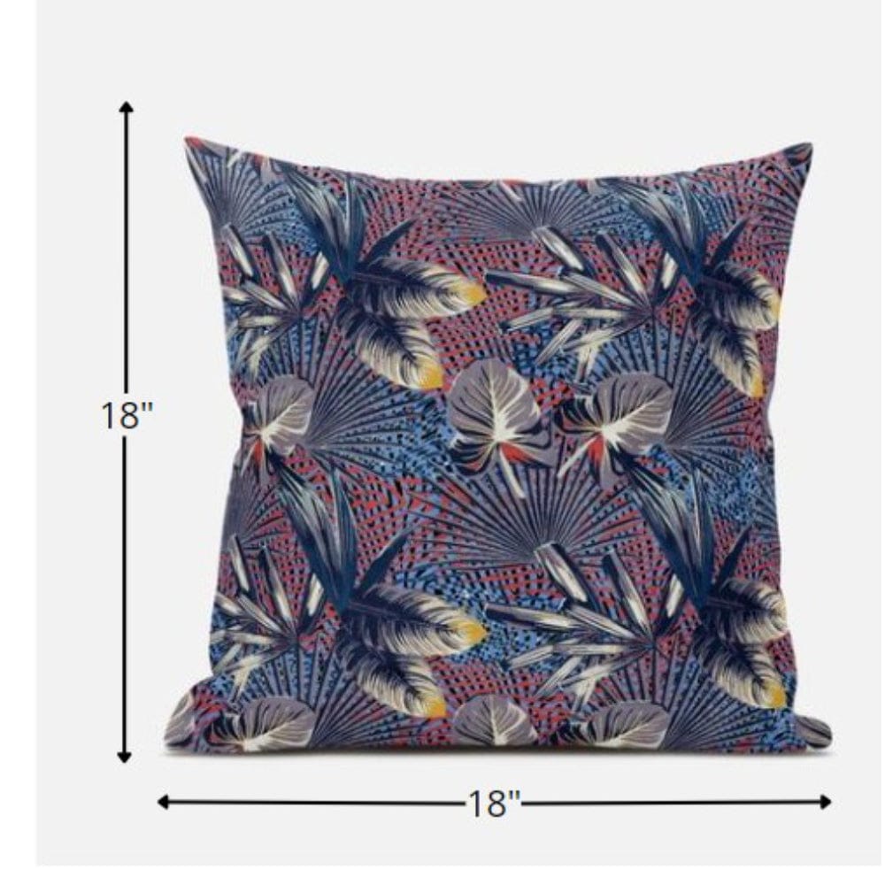 18” Indigo Red Tropical Zippered Suede Throw Pillow