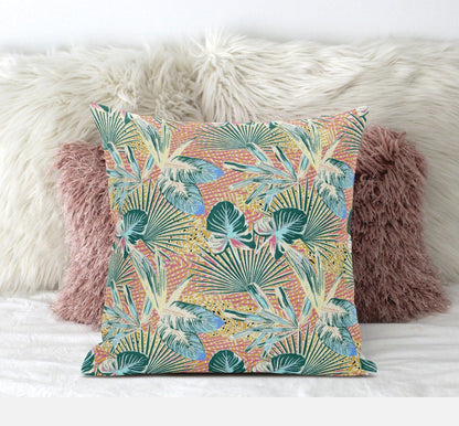 16” Blue Peach Tropical Zippered Suede Throw Pillow