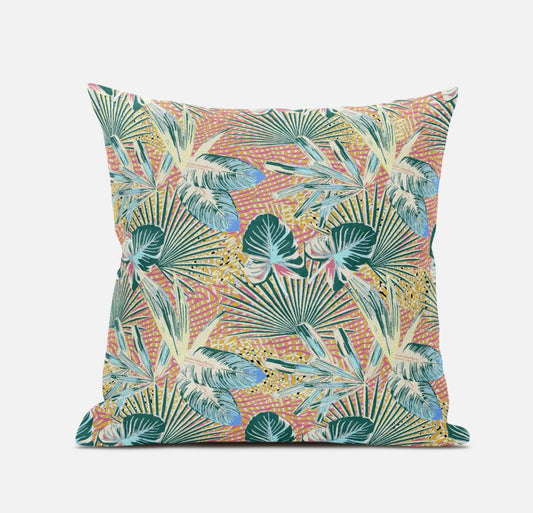 18” Blue Peach Tropical Zippered Suede Throw Pillow