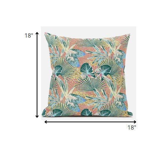 18” Blue Peach Tropical Zippered Suede Throw Pillow