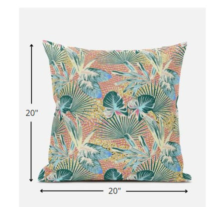 18” Blue Peach Tropical Zippered Suede Throw Pillow