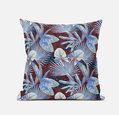 16” Blue Red Tropical Zippered Suede Throw Pillow