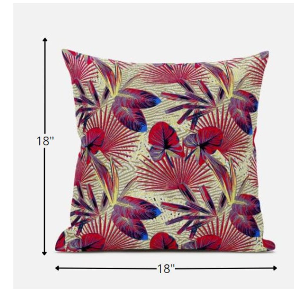 18” Pink Yellow Tropical Zippered Suede Throw Pillow