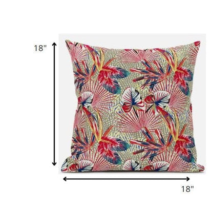 18” Red Gold Tropical Zippered Suede Throw Pillow