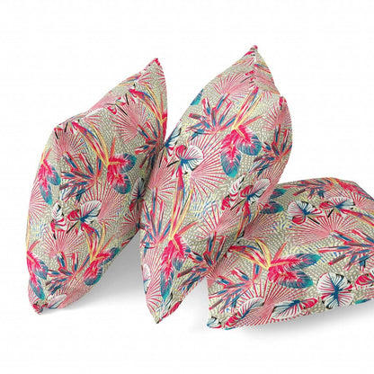 18” Red Gold Tropical Zippered Suede Throw Pillow