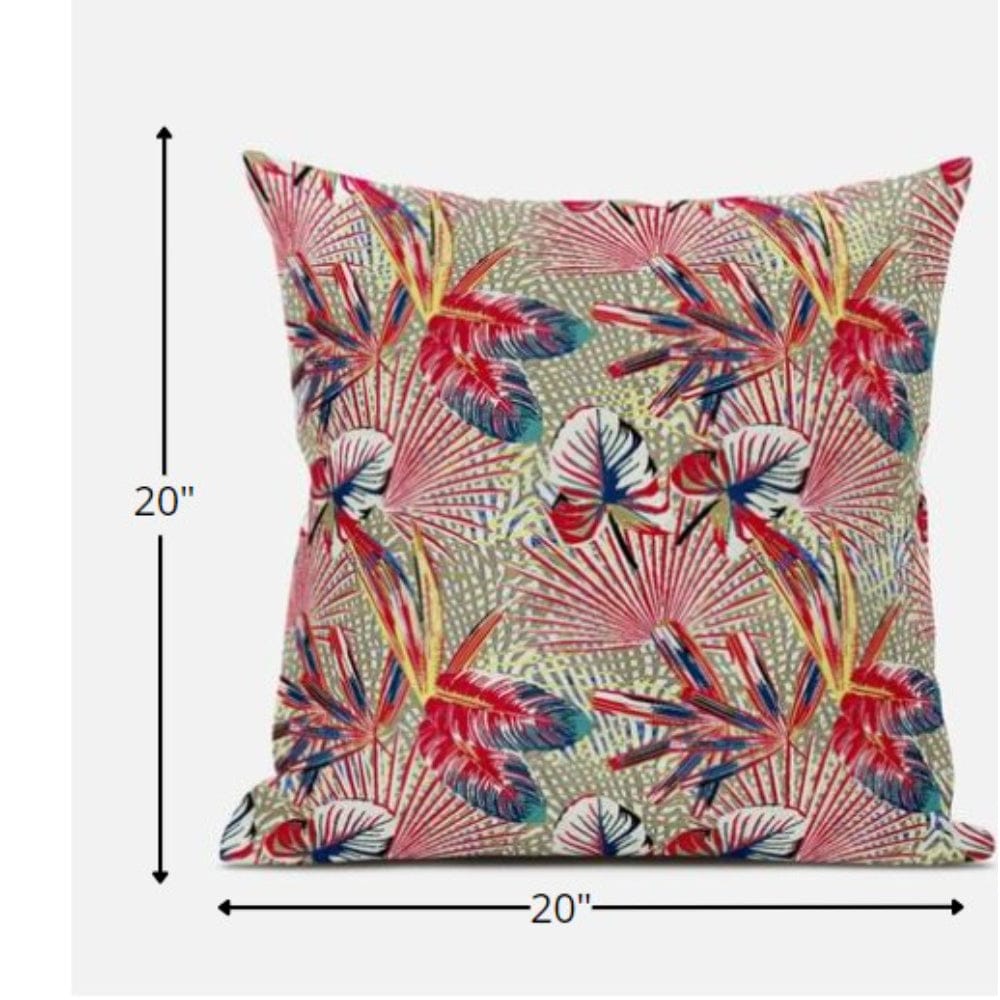 18” Red Gold Tropical Zippered Suede Throw Pillow