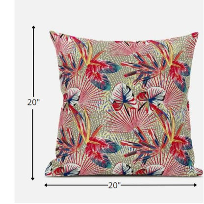 18” Red Gold Tropical Zippered Suede Throw Pillow