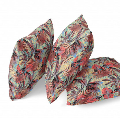 18” Red Yellow Tropical Zippered Suede Throw Pillow