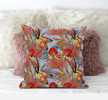 16” Crimson Yellow Tropical Zippered Suede Throw Pillow