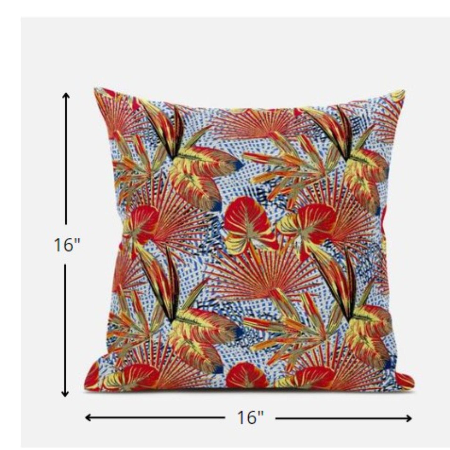 16” Crimson Yellow Tropical Zippered Suede Throw Pillow