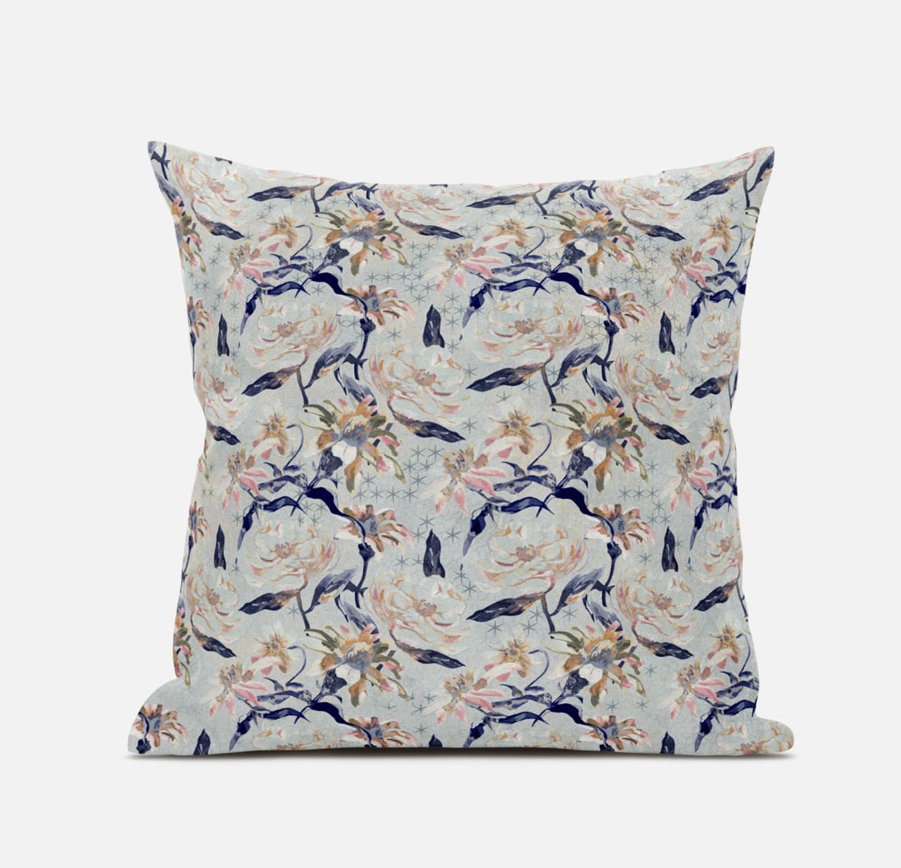 16" Light Blue Indigo Roses Zippered Suede Throw Pillow