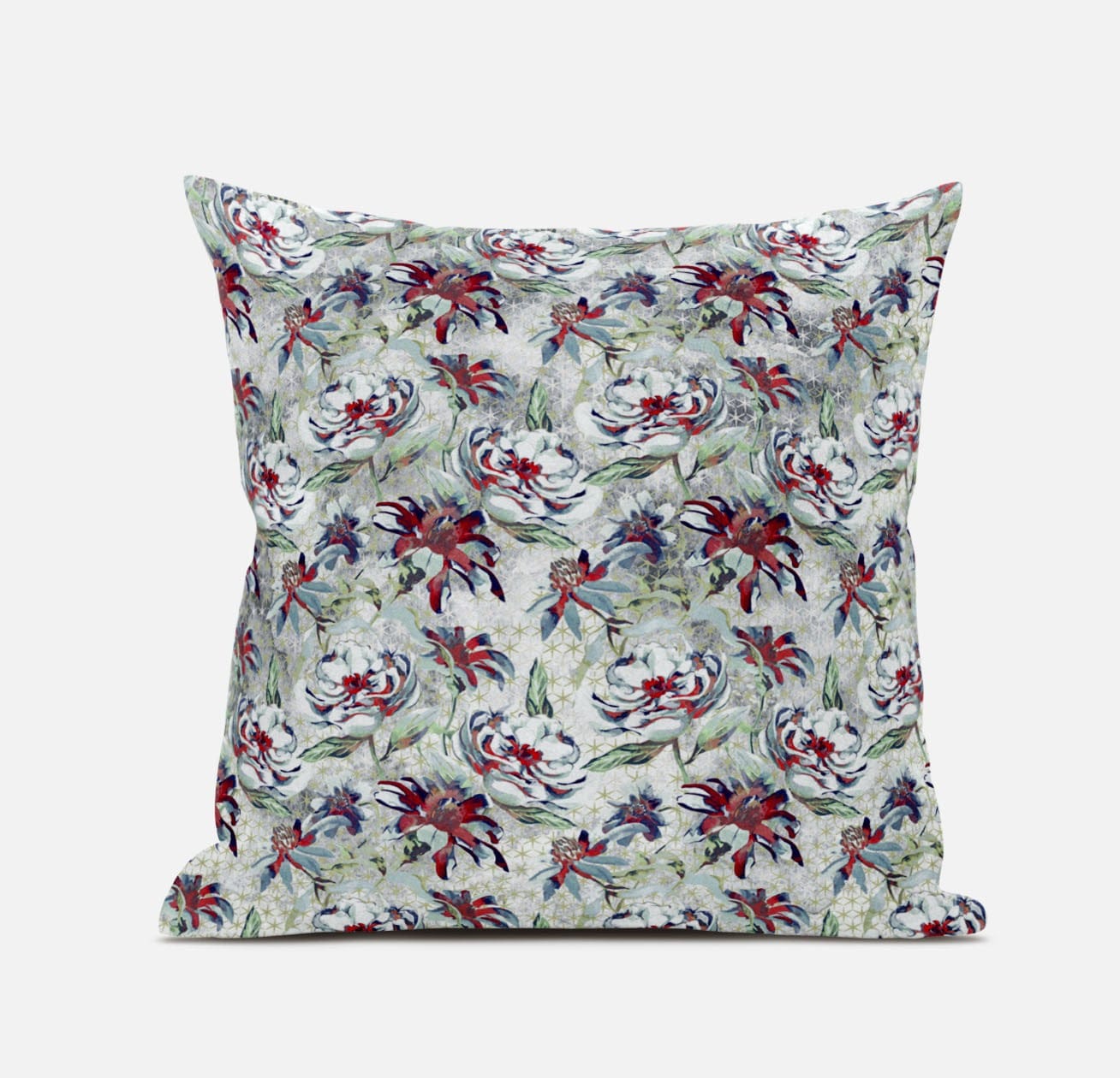 16" Light Green Magenta Roses Zippered Suede Throw Pillow