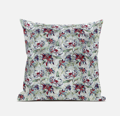 18" Light Green Magenta Roses Zippered Suede Throw Pillow