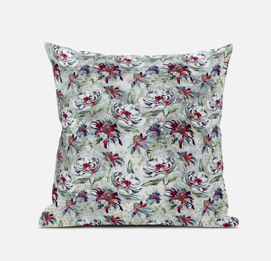 18" Light Green Magenta Roses Zippered Suede Throw Pillow