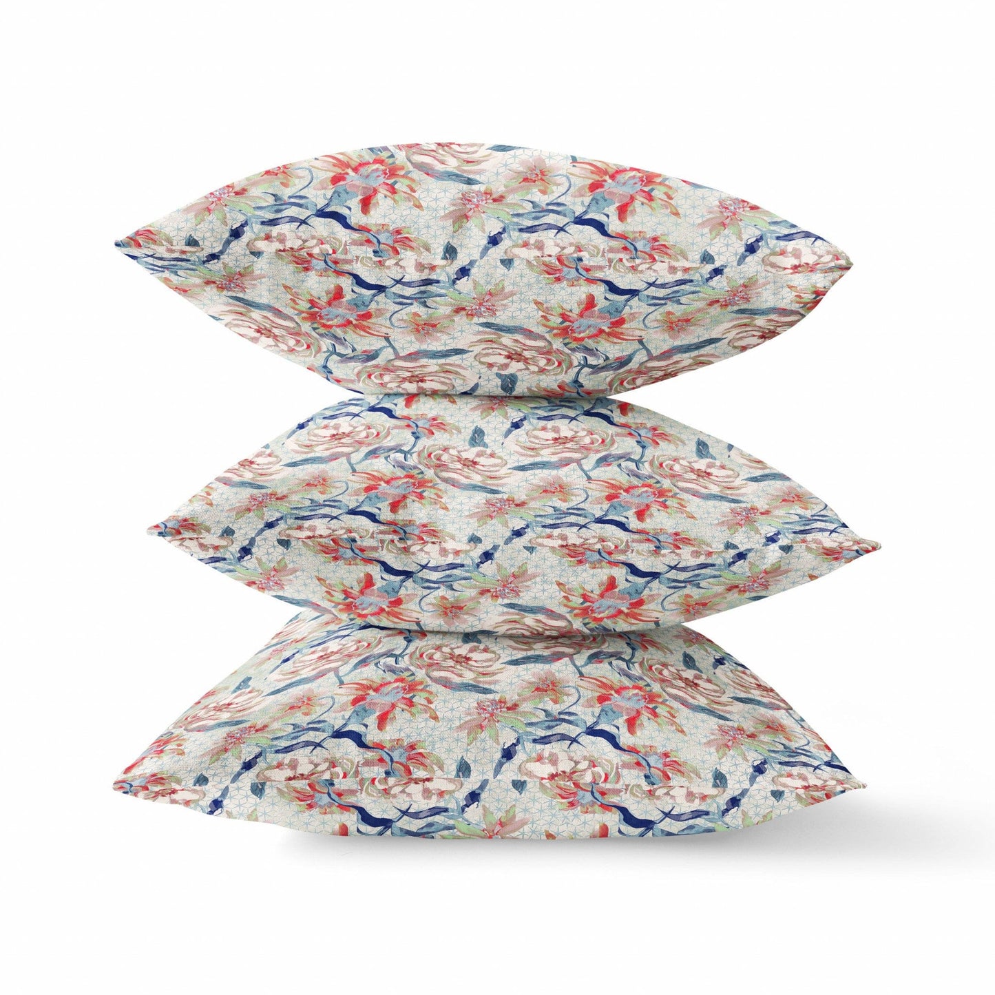 16" Red Indigo Roses Zippered Suede Throw Pillow