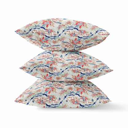 16" Red Indigo Roses Zippered Suede Throw Pillow