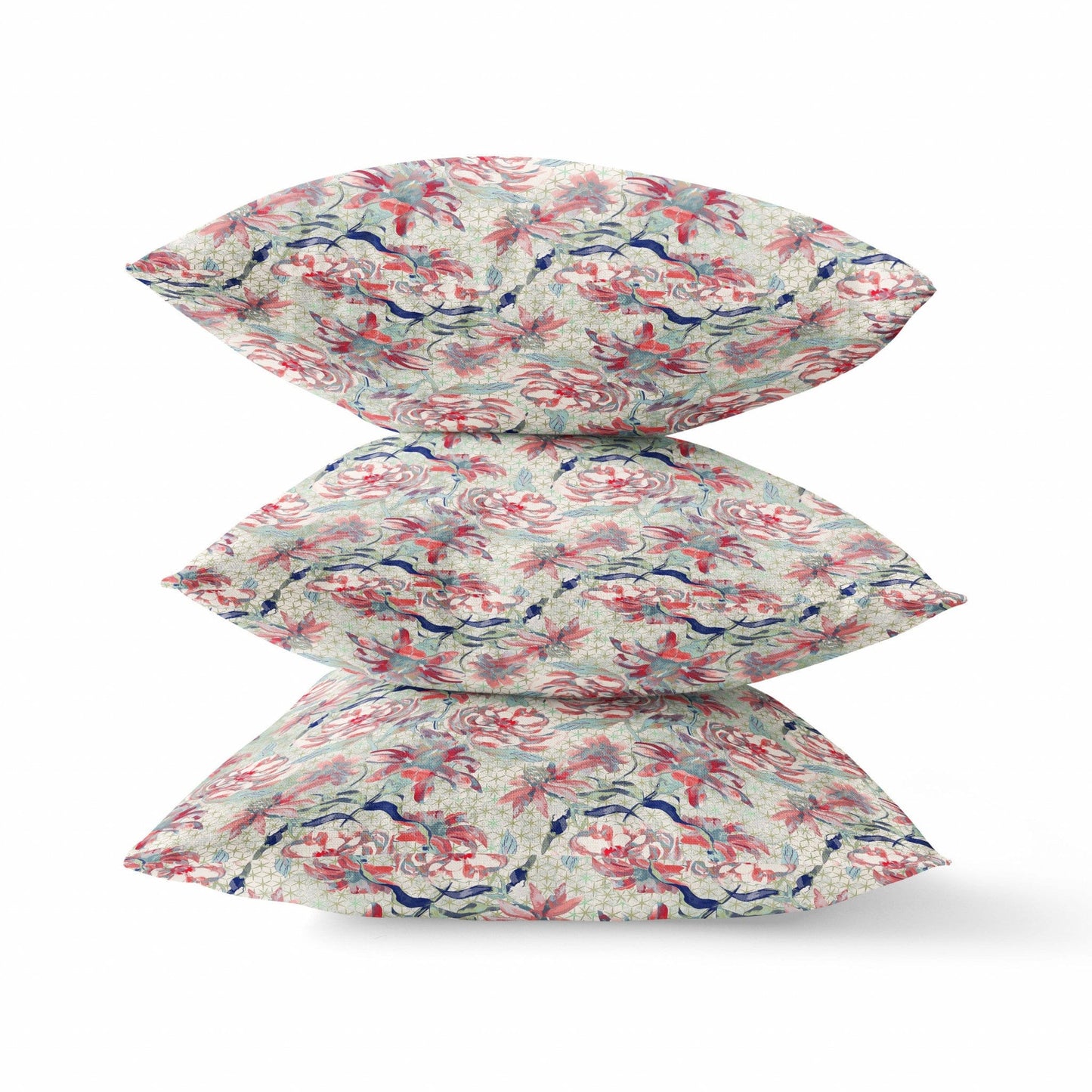 18" Red Pale Green Roses Zippered Suede Throw Pillow