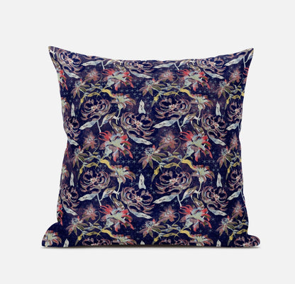 18" Midnight Blue Roses Zippered Suede Throw Pillow