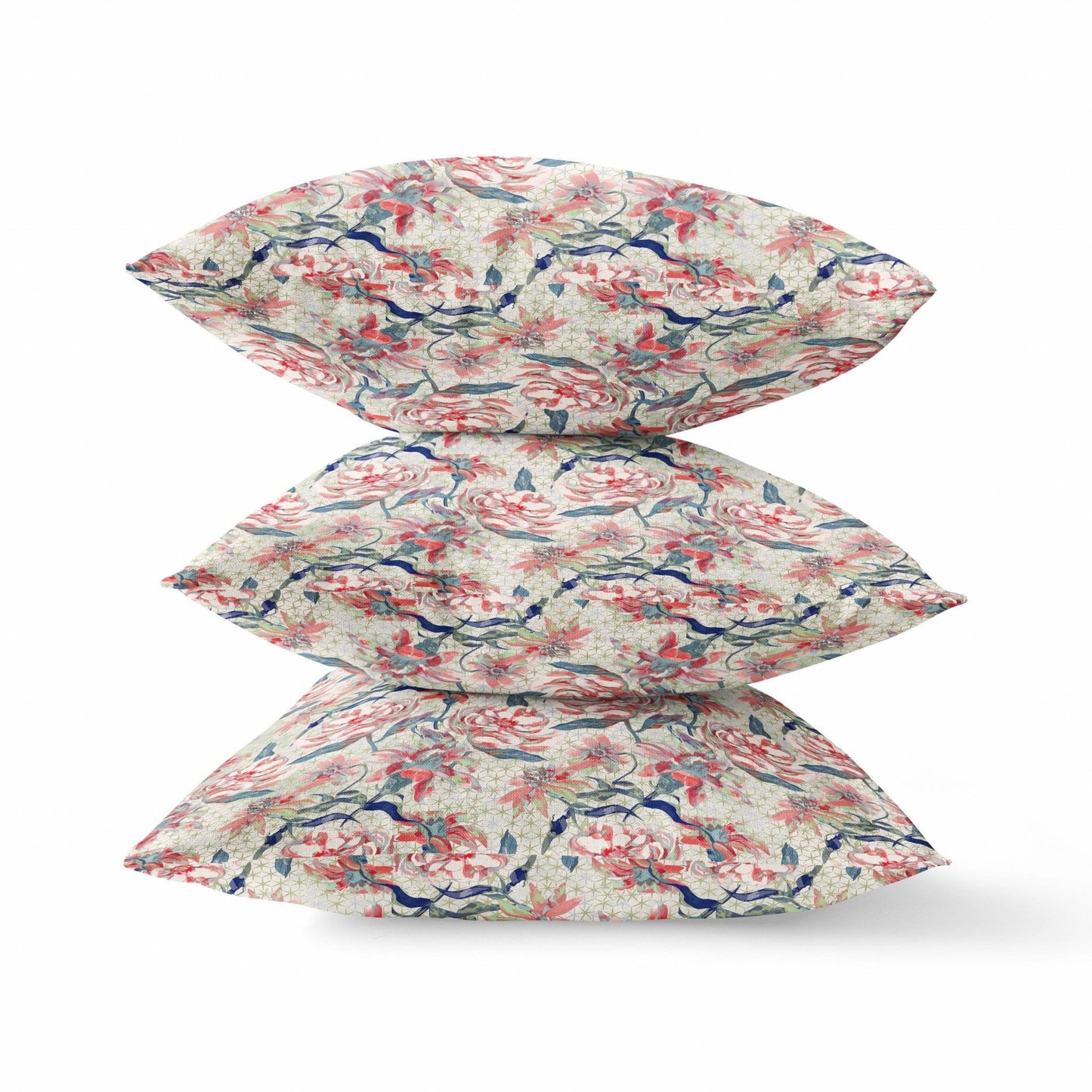 16" Red Pale Green Roses Zippered Suede Throw Pillow