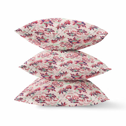 18" Red White Roses Zippered Suede Throw Pillow