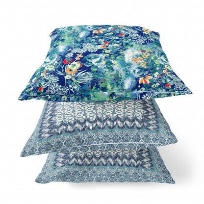 18" Blue Turquoise Springtime Zippered Suede Throw Pillow