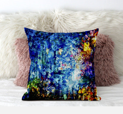 16" Bright Blue Yellow Springtime Zippered Suede Throw Pillow